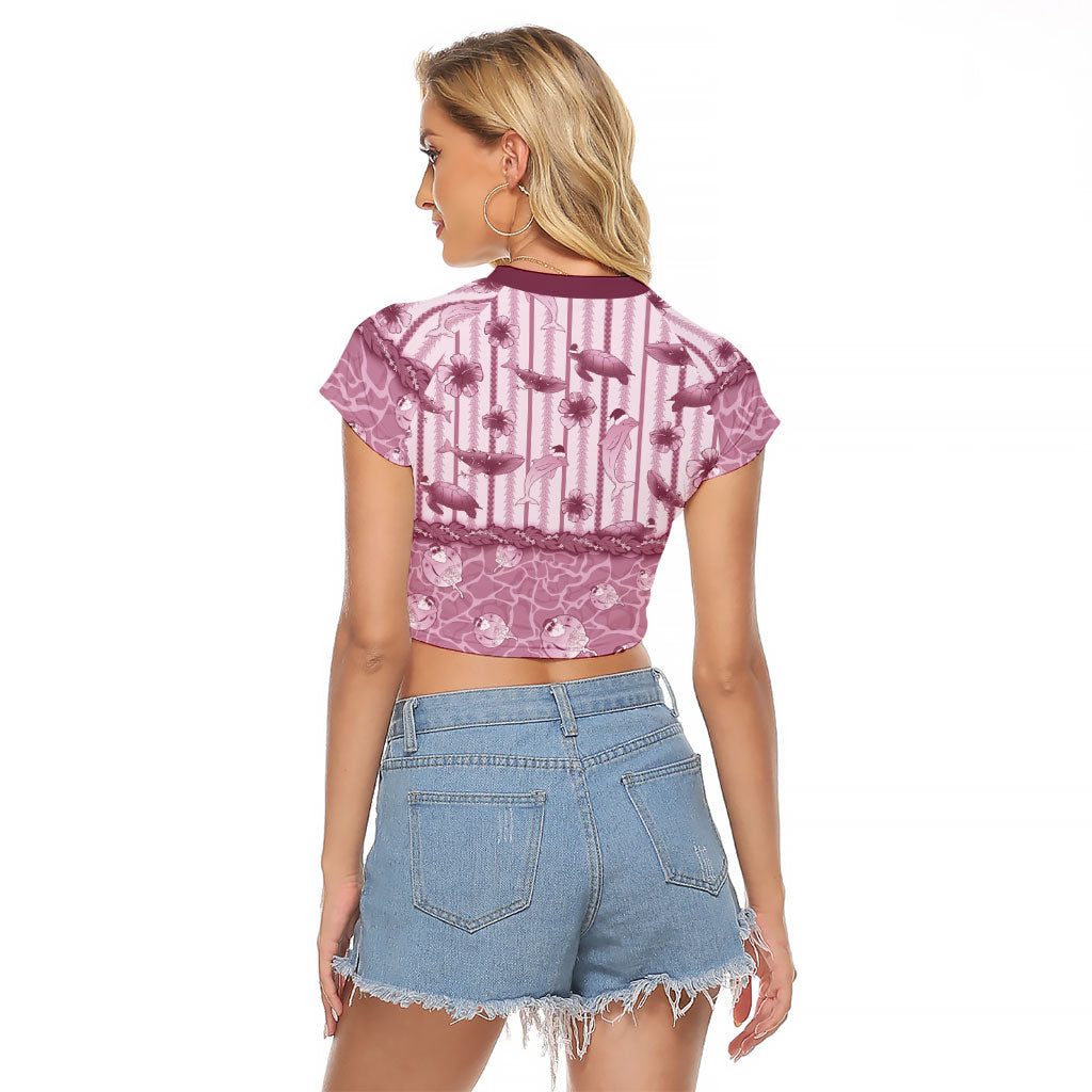 Hawaii Christmas In July Raglan Cropped T Shirt Dusty Pink Mele Kalikimaka Sea Animals DT05 - Polynesian Pride
