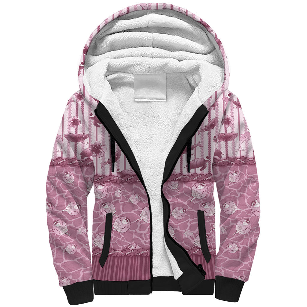 Hawaii Christmas In July Sherpa Hoodie Dusty Pink Mele Kalikimaka Sea Animals DT05 Unisex Pink - Polynesian Pride