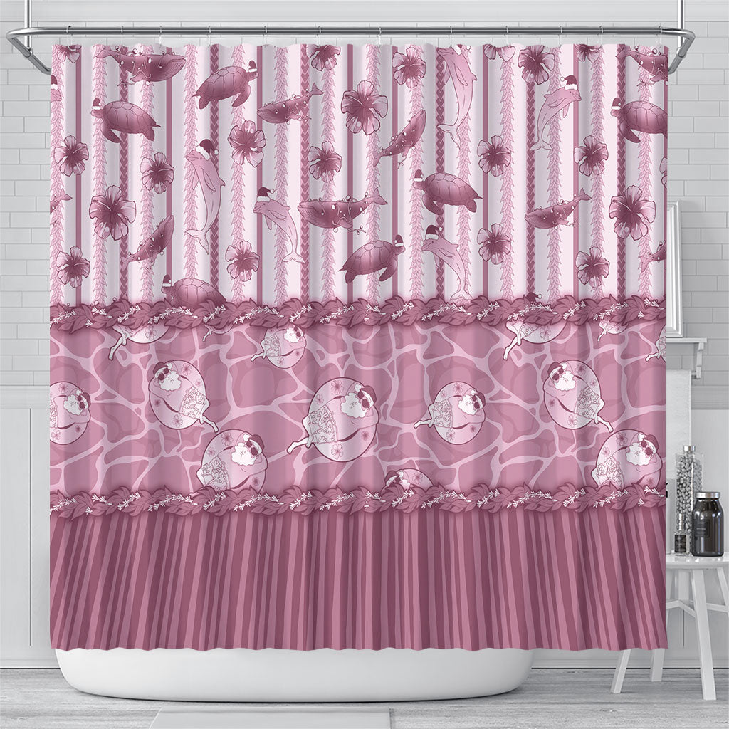 Hawaii Christmas In July Shower Curtain Dusty Pink Mele Kalikimaka Sea Animals DT05 - Polynesian Pride