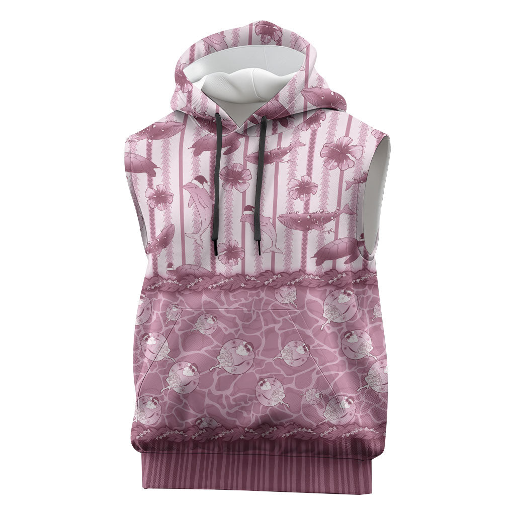 Hawaii Christmas In July Sleeveless Hoodie Dusty Pink Mele Kalikimaka Sea Animals DT05 Pink - Polynesian Pride