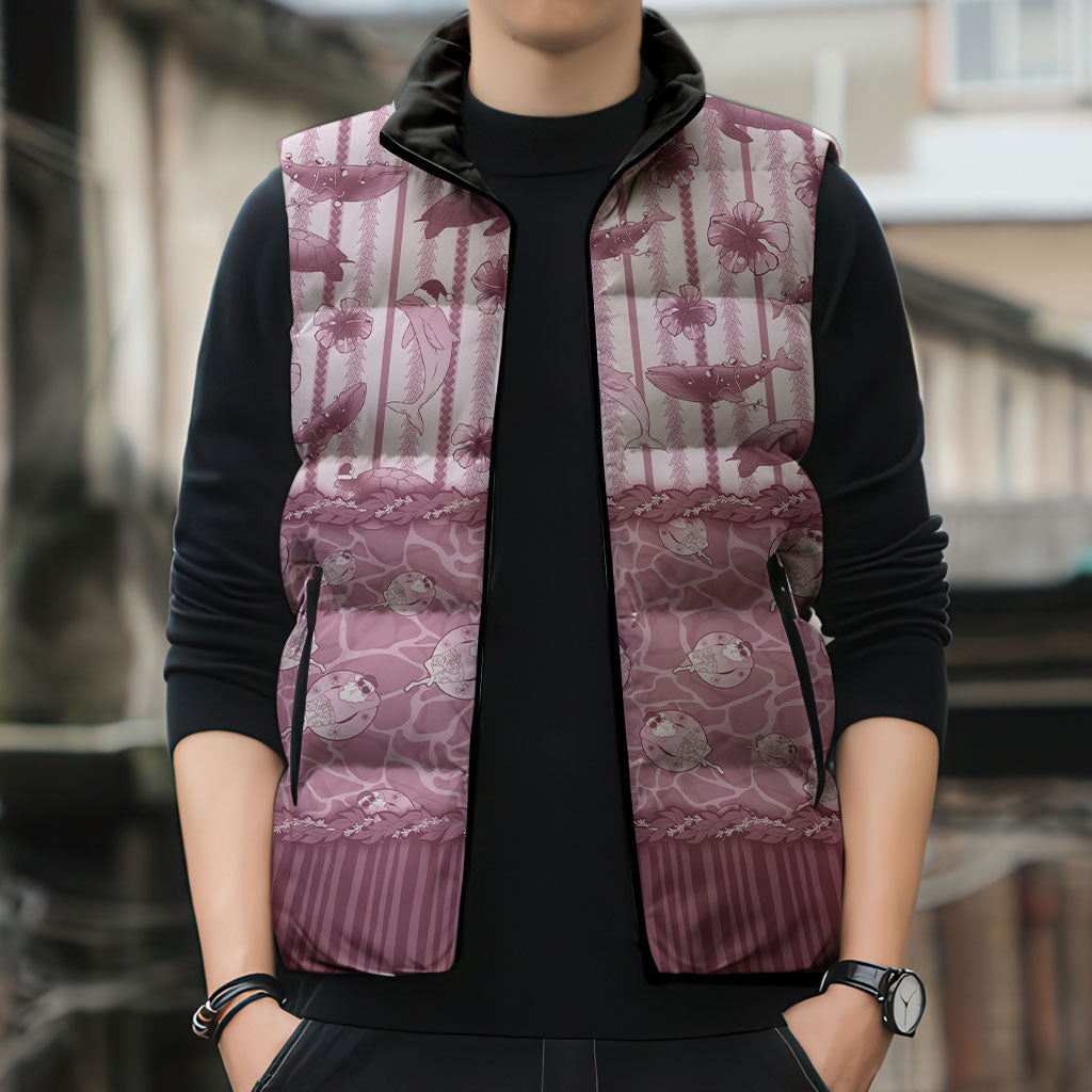 Hawaii Christmas In July Sleeveless Puffer Jacket Dusty Pink Mele Kalikimaka Sea Animals