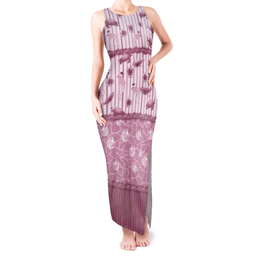 Hawaii Christmas In July Tank Maxi Dress Dusty Pink Mele Kalikimaka Sea Animals DT05 Women Pink - Polynesian Pride