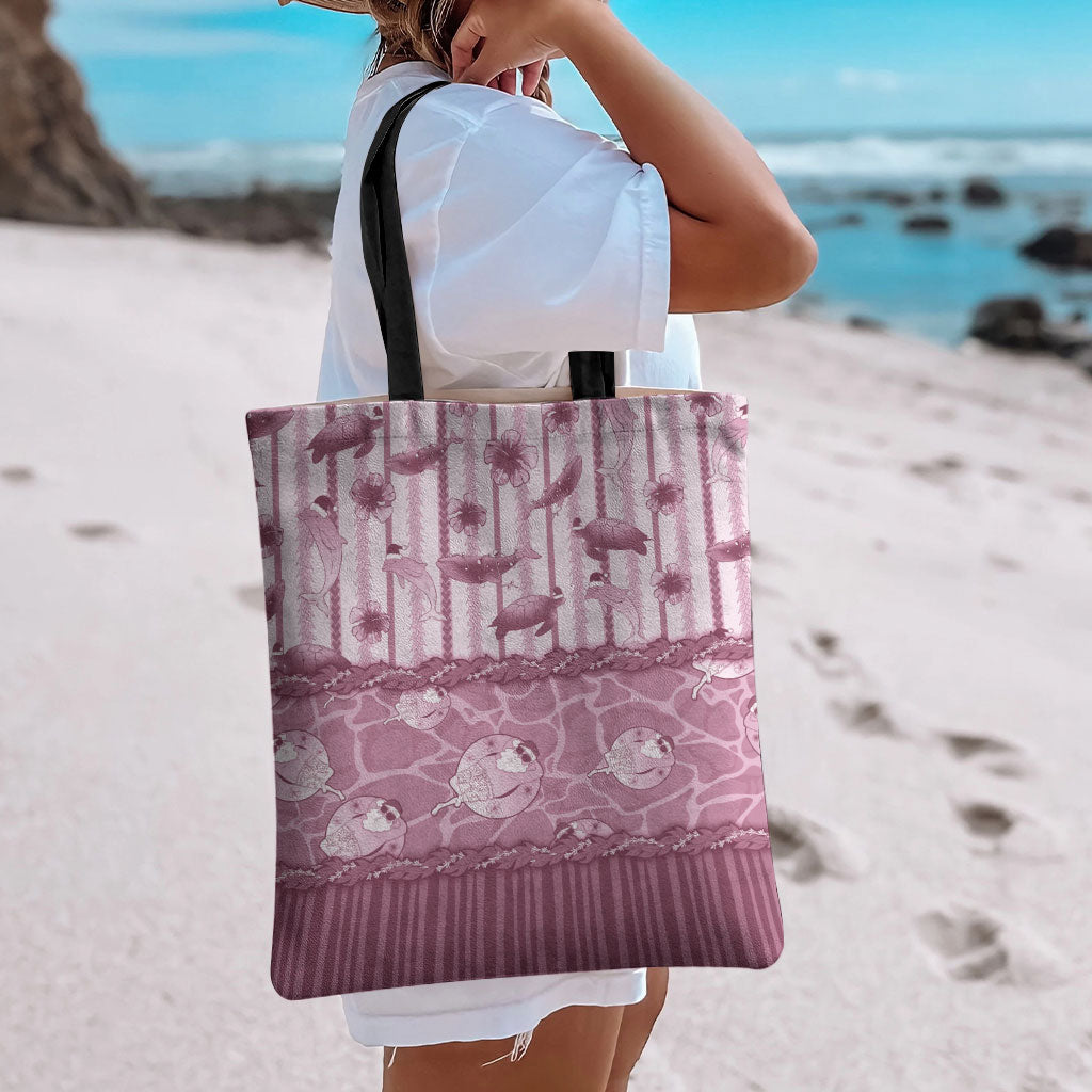 Hawaii Christmas In July Tote Bag Dusty Pink Mele Kalikimaka Sea Animals DT05 - Polynesian Pride