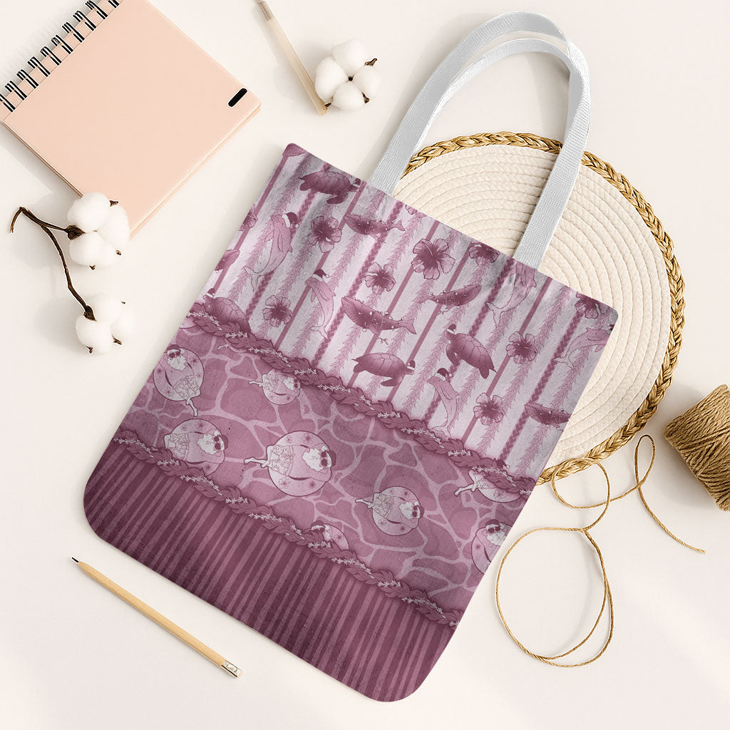 Hawaii Christmas In July Tote Bag Dusty Pink Mele Kalikimaka Sea Animals DT05 White Strap One Size Pink - Polynesian Pride