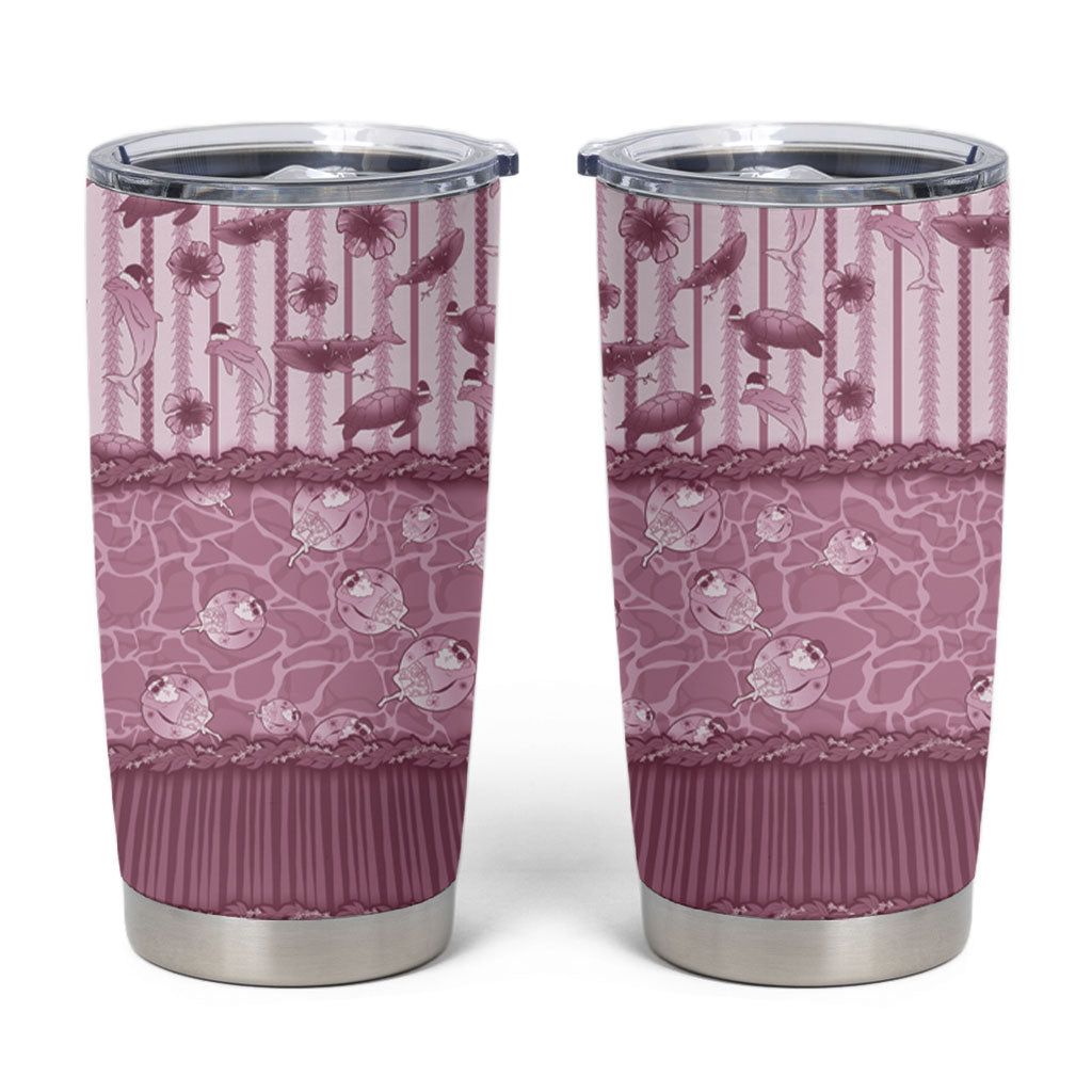 Hawaii Christmas In July Tumbler Cup Dusty Pink Mele Kalikimaka Sea Animals