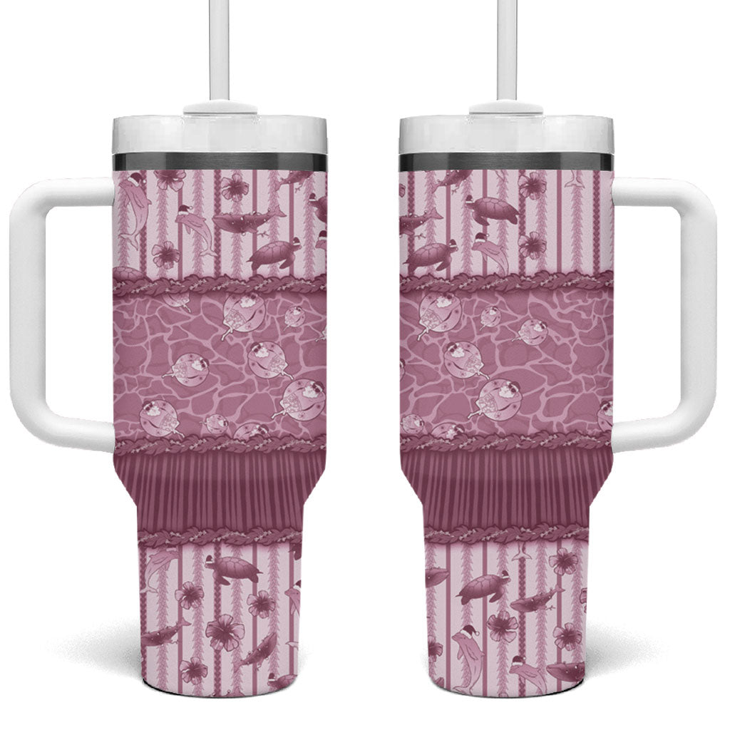 Hawaii Christmas In July Tumbler With Handle Dusty Pink Mele Kalikimaka Sea Animals DT05 One Size: 40 oz Pink - Polynesian Pride