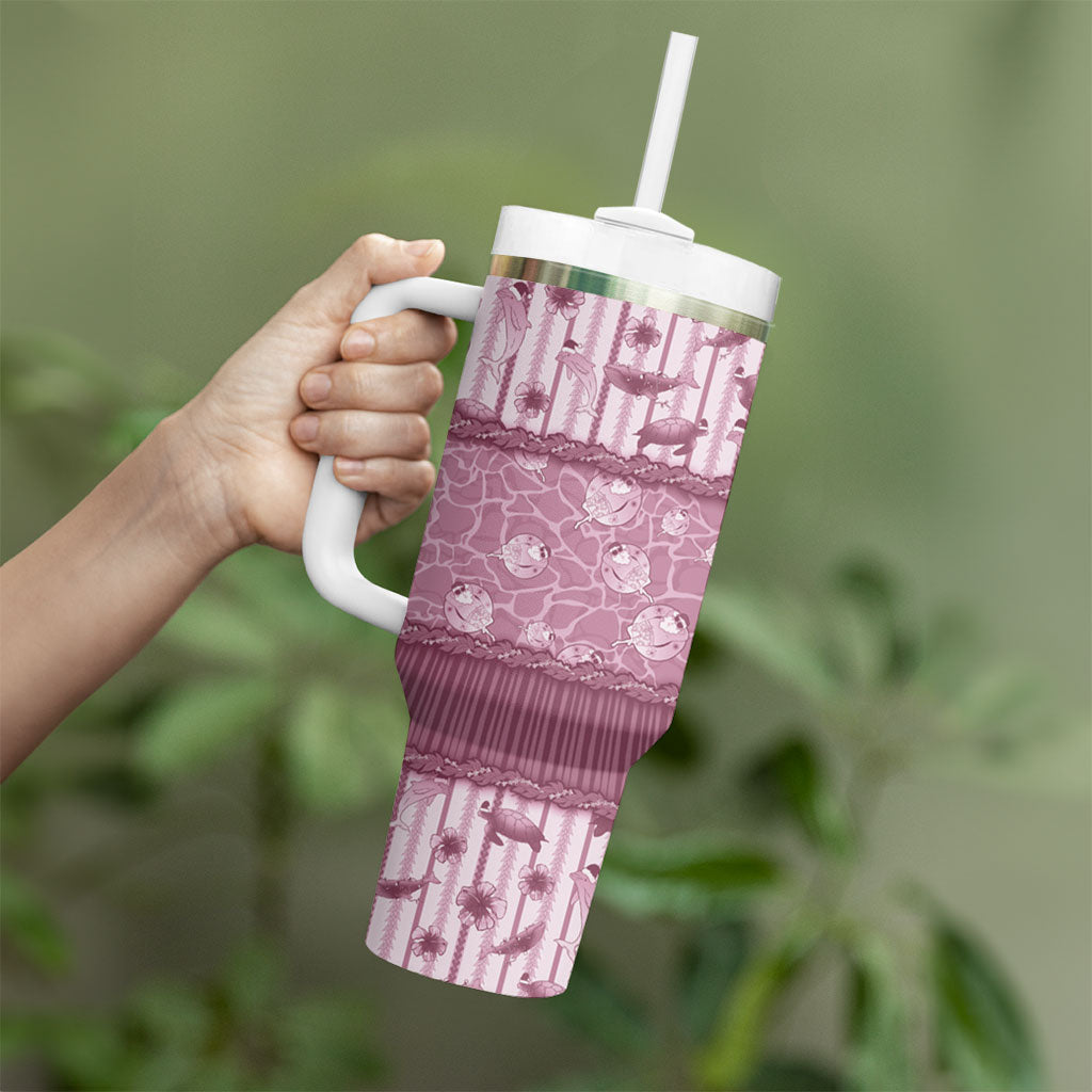 Hawaii Christmas In July Tumbler With Handle Dusty Pink Mele Kalikimaka Sea Animals DT05 - Polynesian Pride
