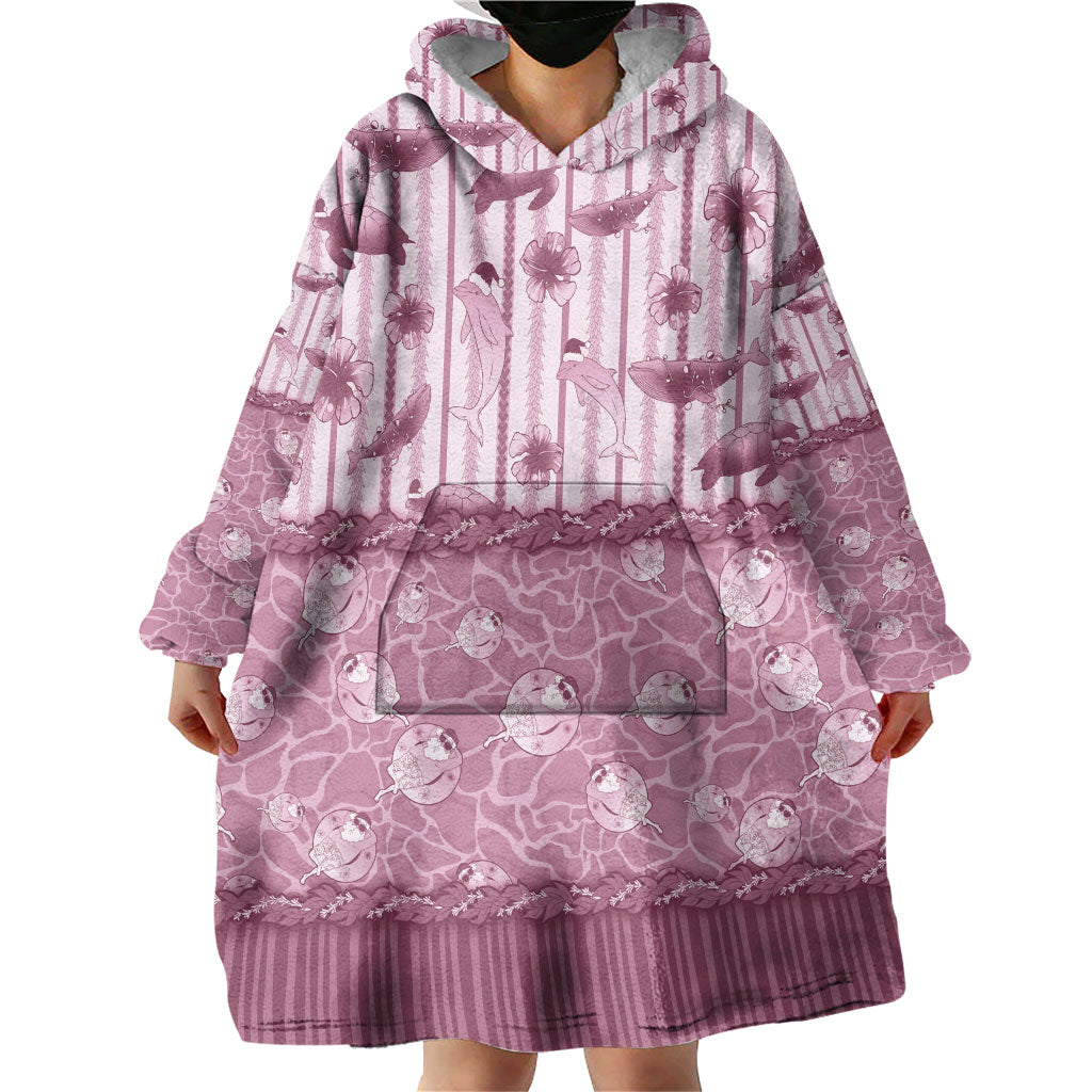Hawaii Christmas In July Wearable Blanket Hoodie Dusty Pink Mele Kalikimaka Sea Animals DT05 - Polynesian Pride