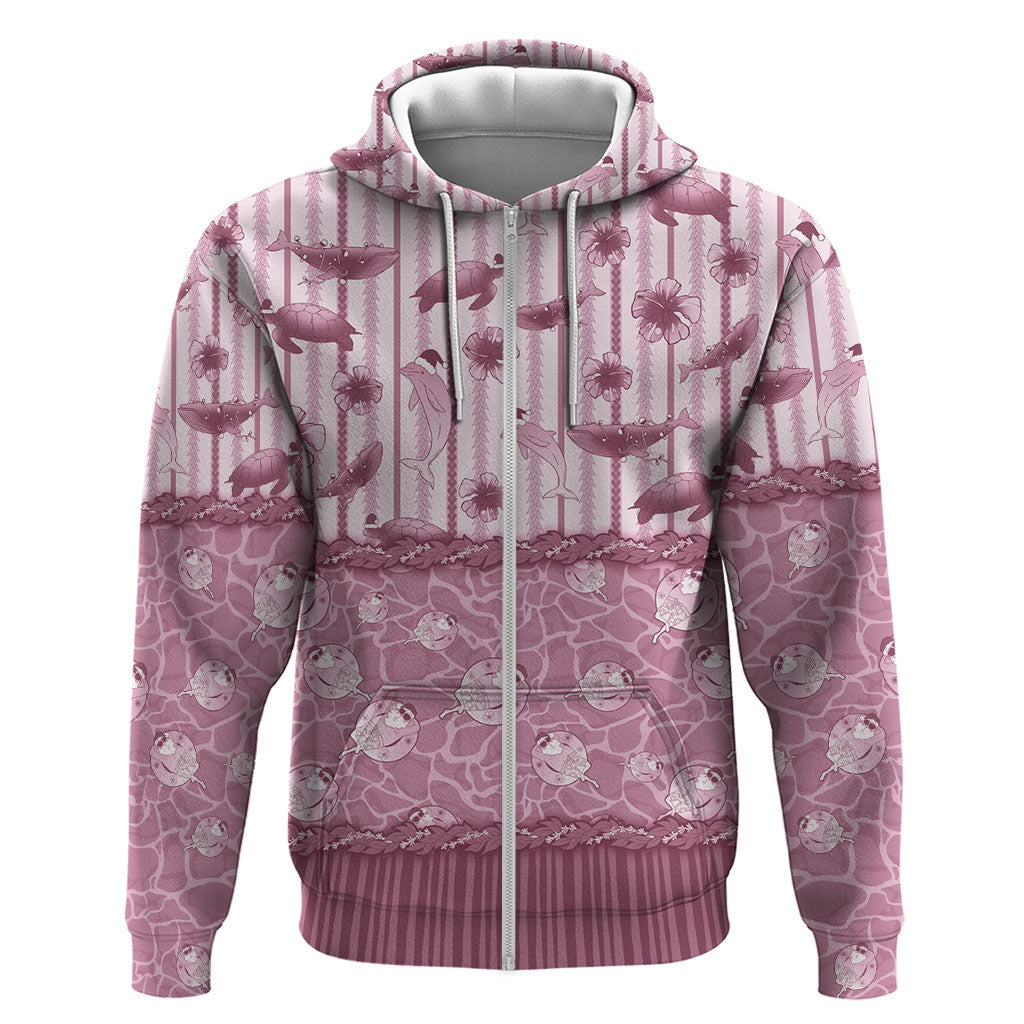 Hawaii Christmas In July Zip Hoodie Dusty Pink Mele Kalikimaka Sea Animals DT05 Zip Hoodie Pink - Polynesian Pride