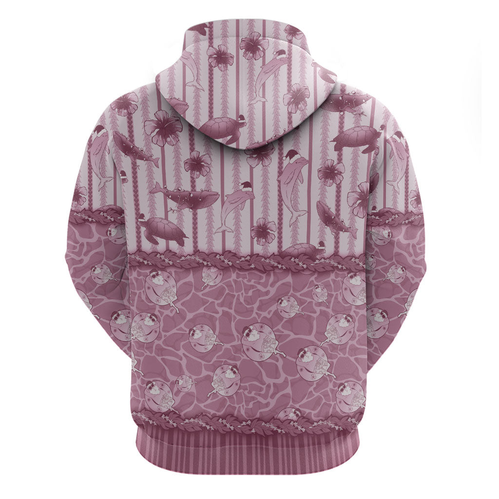 Hawaii Christmas In July Zip Hoodie Dusty Pink Mele Kalikimaka Sea Animals DT05 - Polynesian Pride