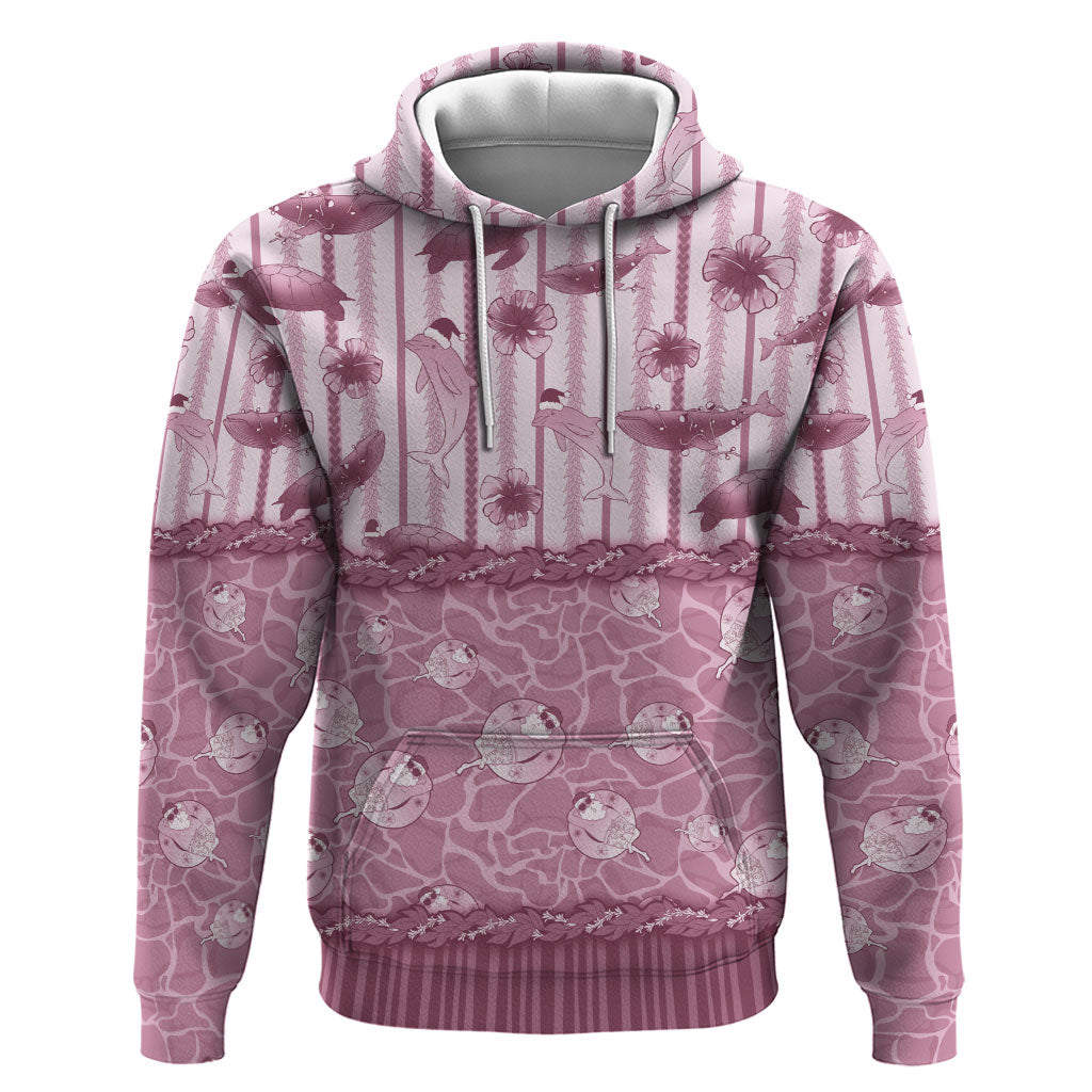 Hawaii Christmas In July Zip Hoodie Dusty Pink Mele Kalikimaka Sea Animals DT05 Pullover Hoodie Pink - Polynesian Pride
