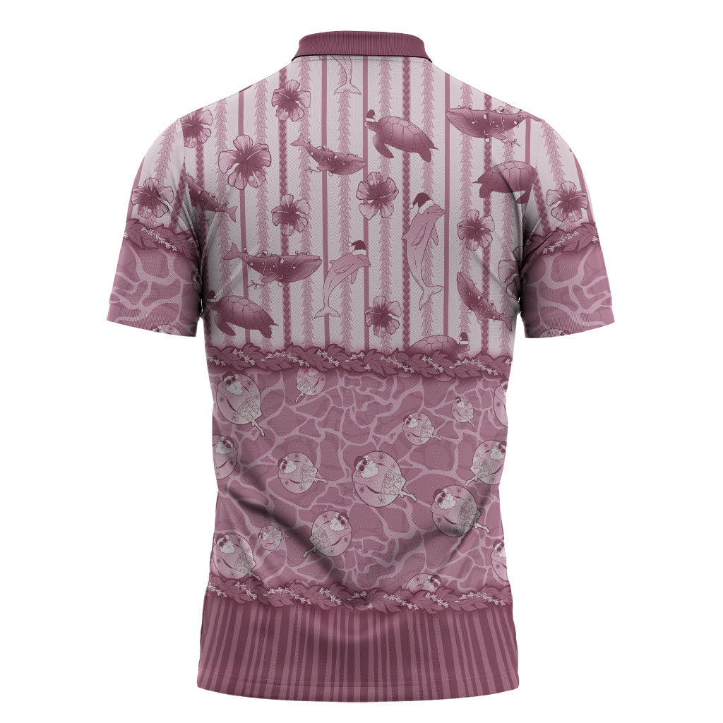 Hawaii Christmas In July Zipper Polo Shirt Dusty Pink Mele Kalikimaka Sea Animals DT05 - Polynesian Pride