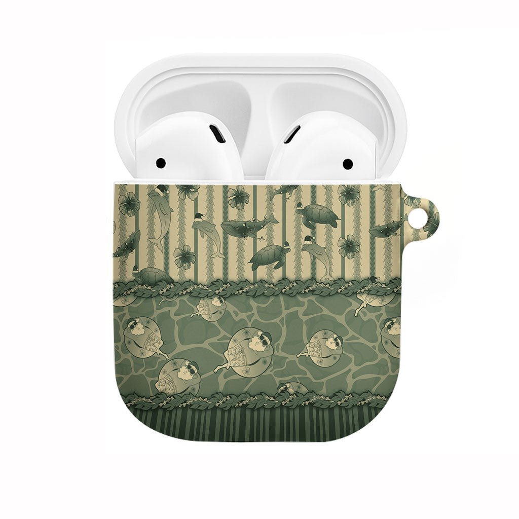 Hawaii Christmas In July AirPods Case Olive Green Mele Kalikimaka Sea Animals