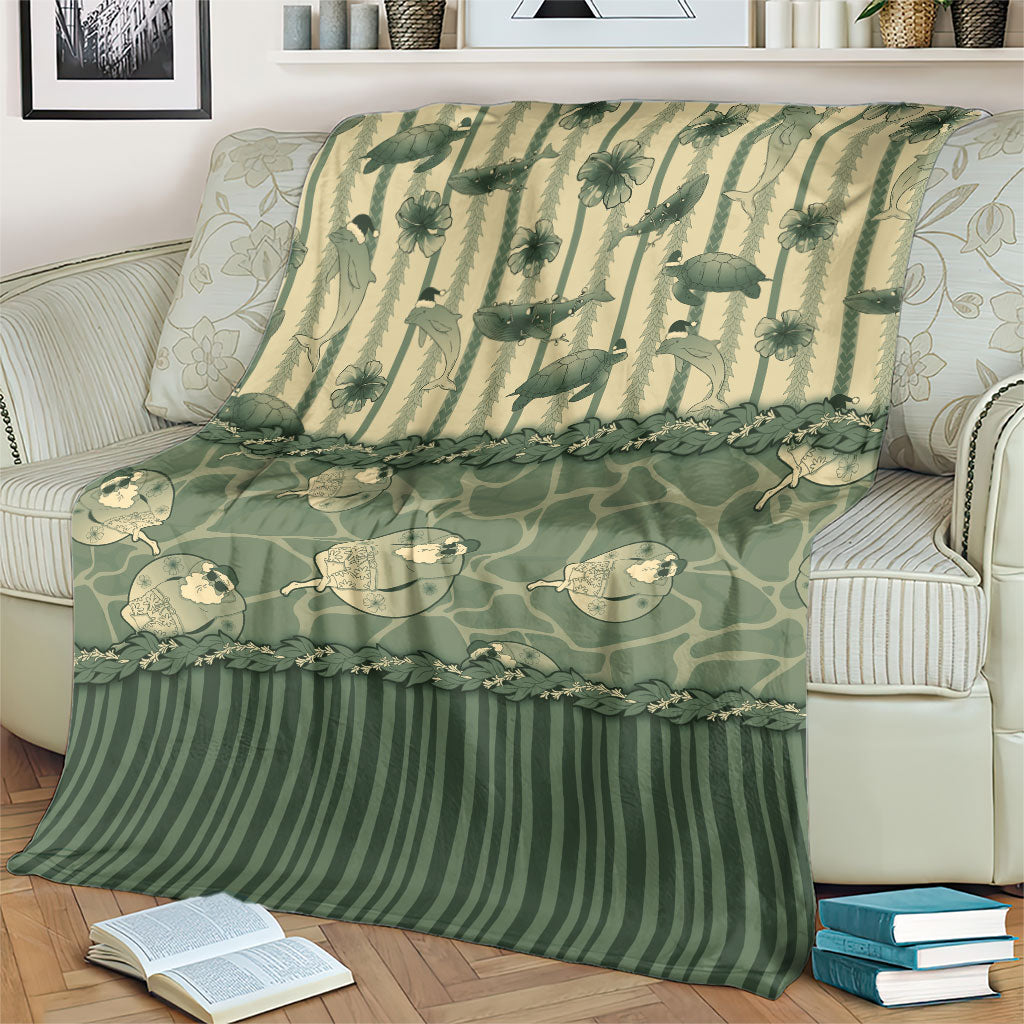Hawaii Christmas In July Blanket Olive Green Mele Kalikimaka Sea Animals
