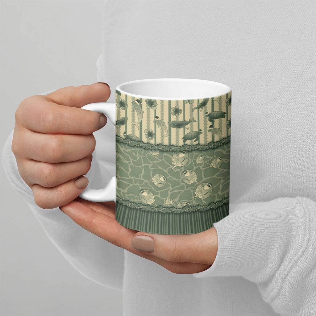 Hawaii Christmas In July Ceramic Mug Olive Green Mele Kalikimaka Sea Animals