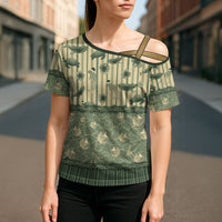 Hawaii Christmas In July Cross Shoulder Shirt Olive Green Mele Kalikimaka Sea Animals DT05 - Polynesian Pride