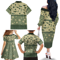 Hawaii Christmas In July Family Matching Off The Shoulder Long Sleeve Dress and Hawaiian Shirt Olive Green Mele Kalikimaka Sea Animals DT05 - Polynesian Pride