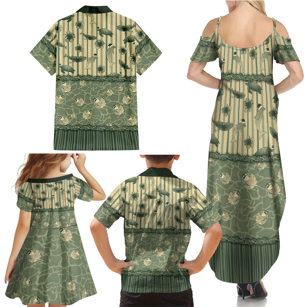 Hawaii Christmas In July Family Matching Summer Maxi Dress and Hawaiian Shirt Olive Green Mele Kalikimaka Sea Animals DT05 - Polynesian Pride