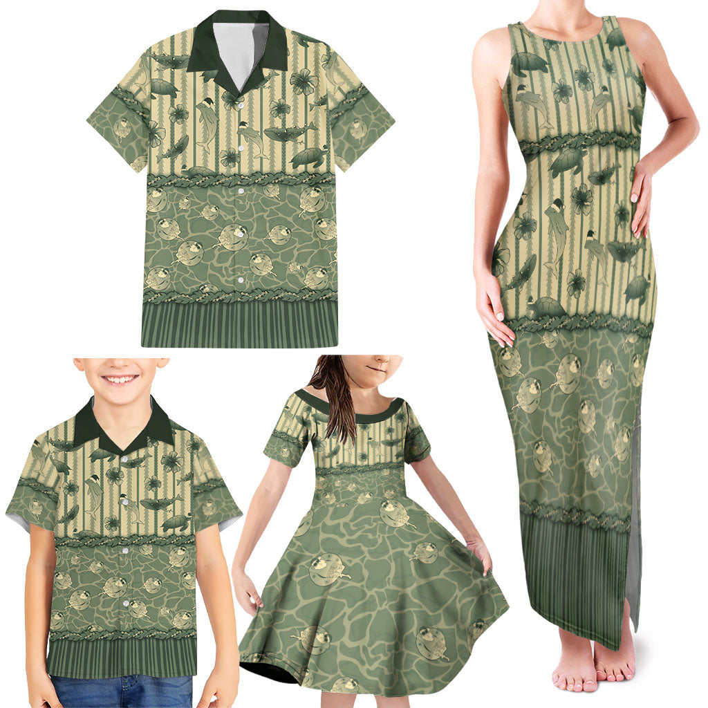 Hawaii Christmas In July Family Matching Tank Maxi Dress and Hawaiian Shirt Olive Green Mele Kalikimaka Sea Animals DT05 - Polynesian Pride