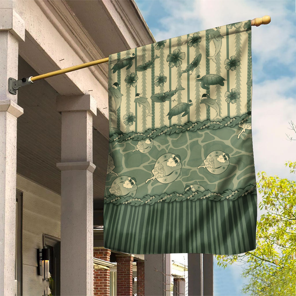 Hawaii Christmas In July Garden Flag Olive Green Mele Kalikimaka Sea Animals DT05 House Flag Green - Polynesian Pride