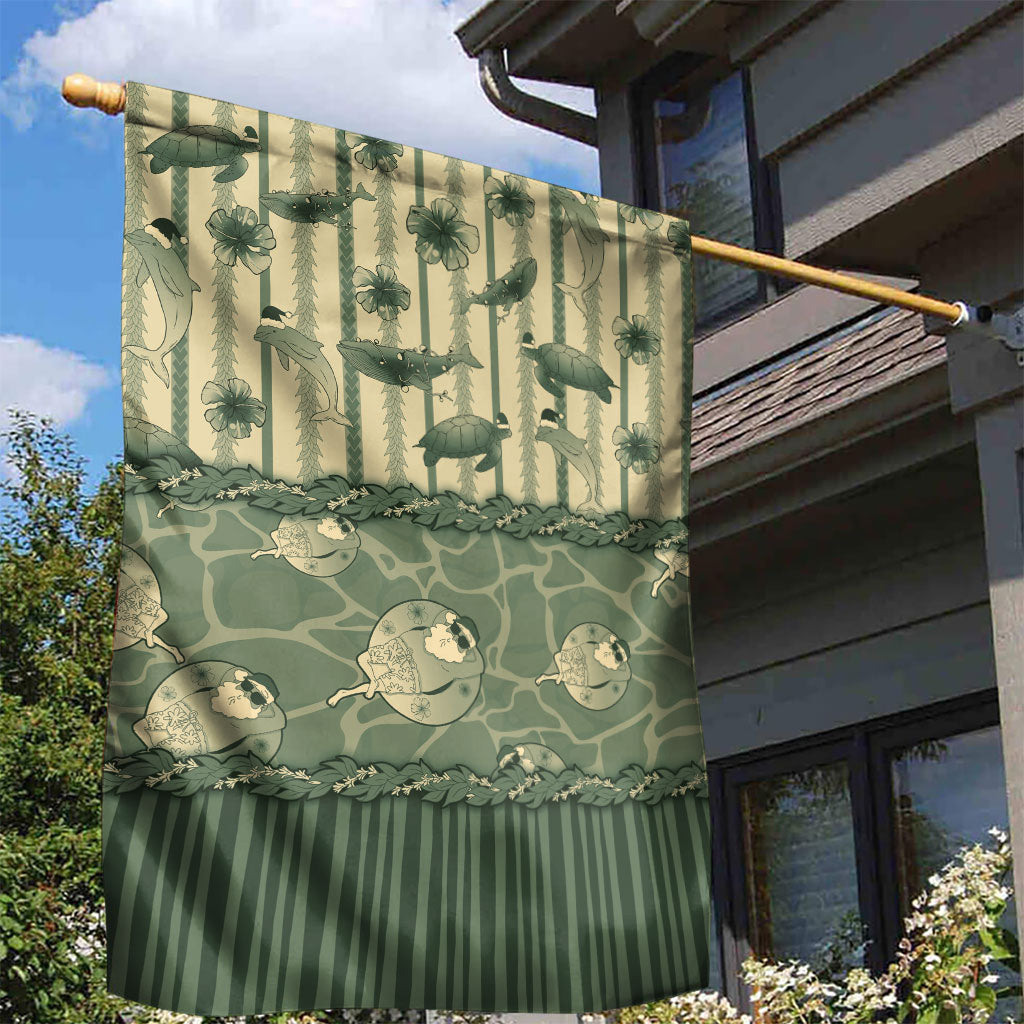 Hawaii Christmas In July Garden Flag Olive Green Mele Kalikimaka Sea Animals DT05 - Polynesian Pride