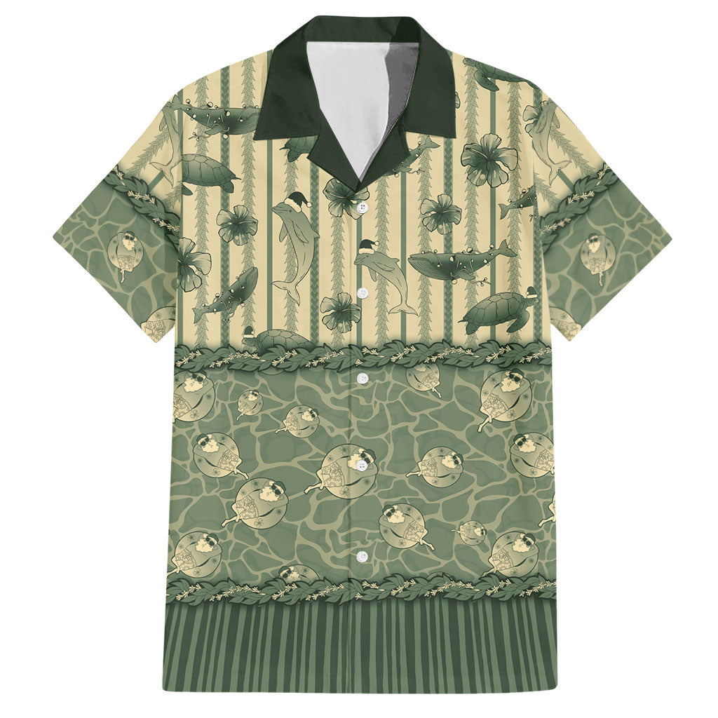 Hawaii Christmas In July Hawaiian Shirt Olive Green Mele Kalikimaka Sea Animals