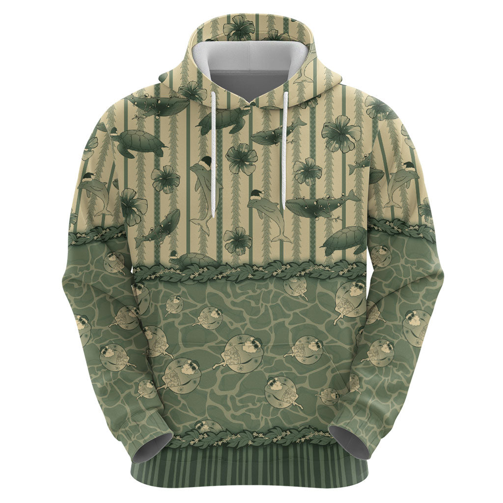 Hawaii Christmas In July Hoodie Olive Green Mele Kalikimaka Sea Animals DT05 - Polynesian Pride