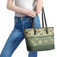 Hawaii Christmas In July Leather Tote Bag Olive Green Mele Kalikimaka Sea Animals DT05 - Polynesian Pride