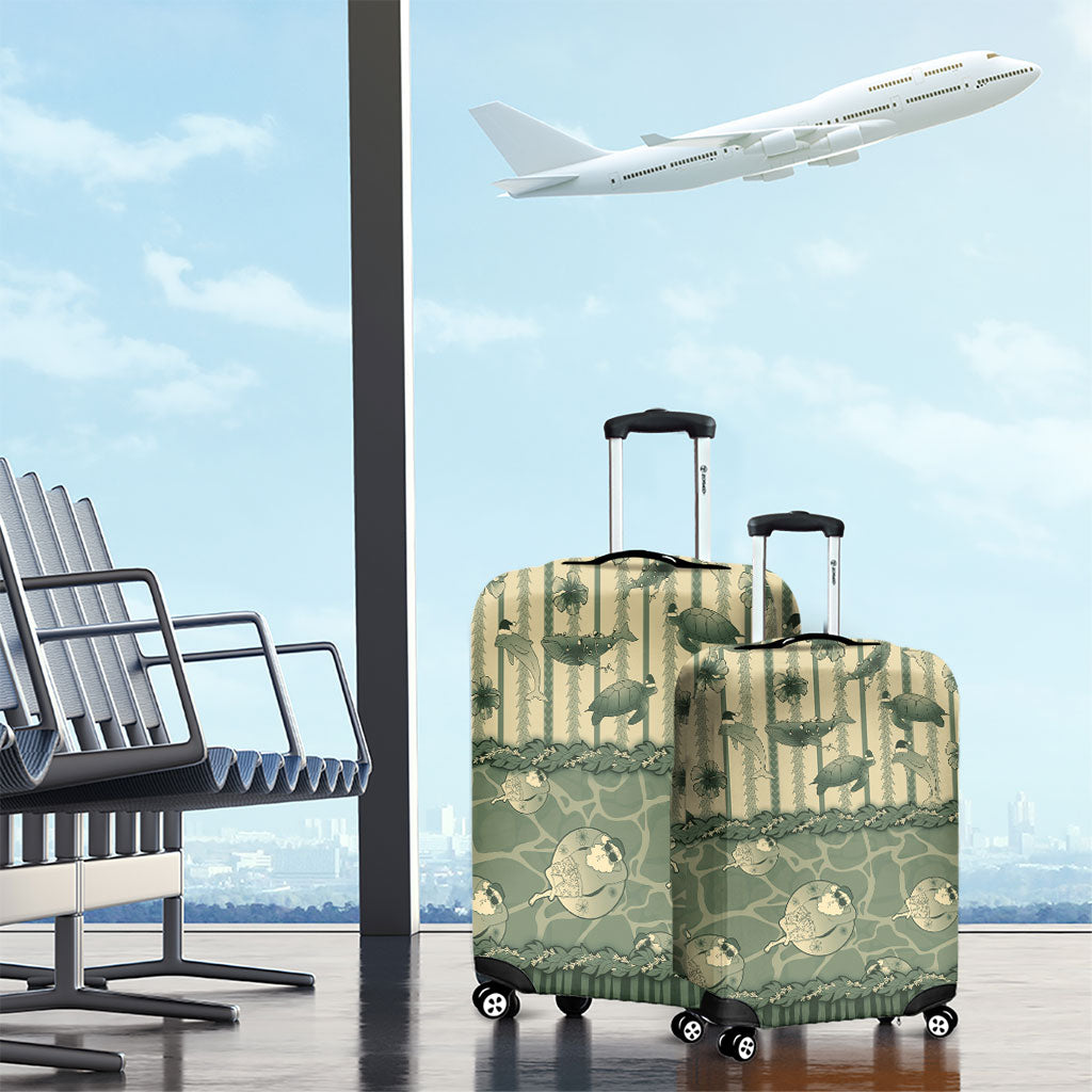 Hawaii Christmas In July Luggage Cover Olive Green Mele Kalikimaka Sea Animals DT05 - Polynesian Pride
