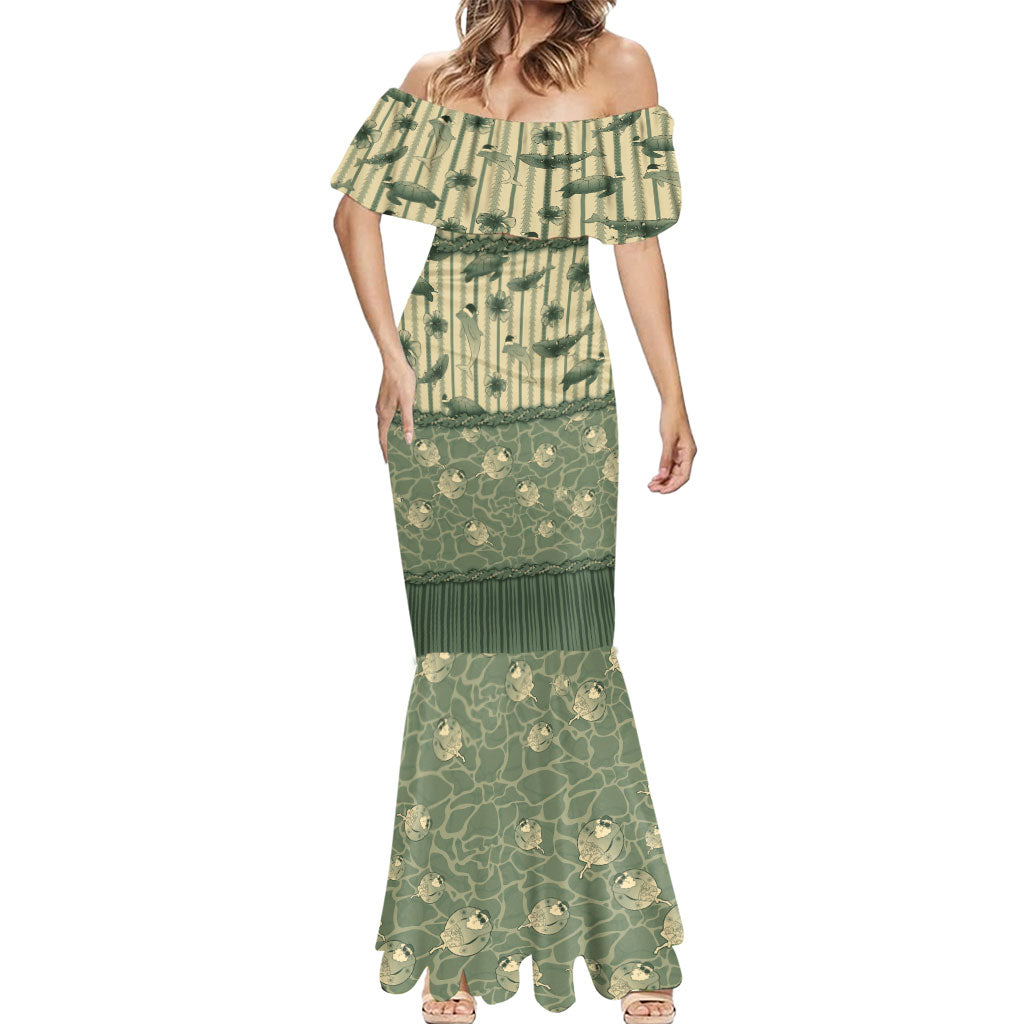 Hawaii Christmas In July Mermaid Dress Olive Green Mele Kalikimaka Sea Animals DT05 - Polynesian Pride