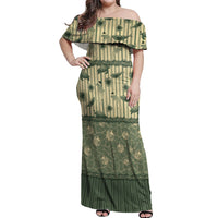 Hawaii Christmas In July Off Shoulder Maxi Dress Olive Green Mele Kalikimaka Sea Animals DT05 Women Green - Polynesian Pride