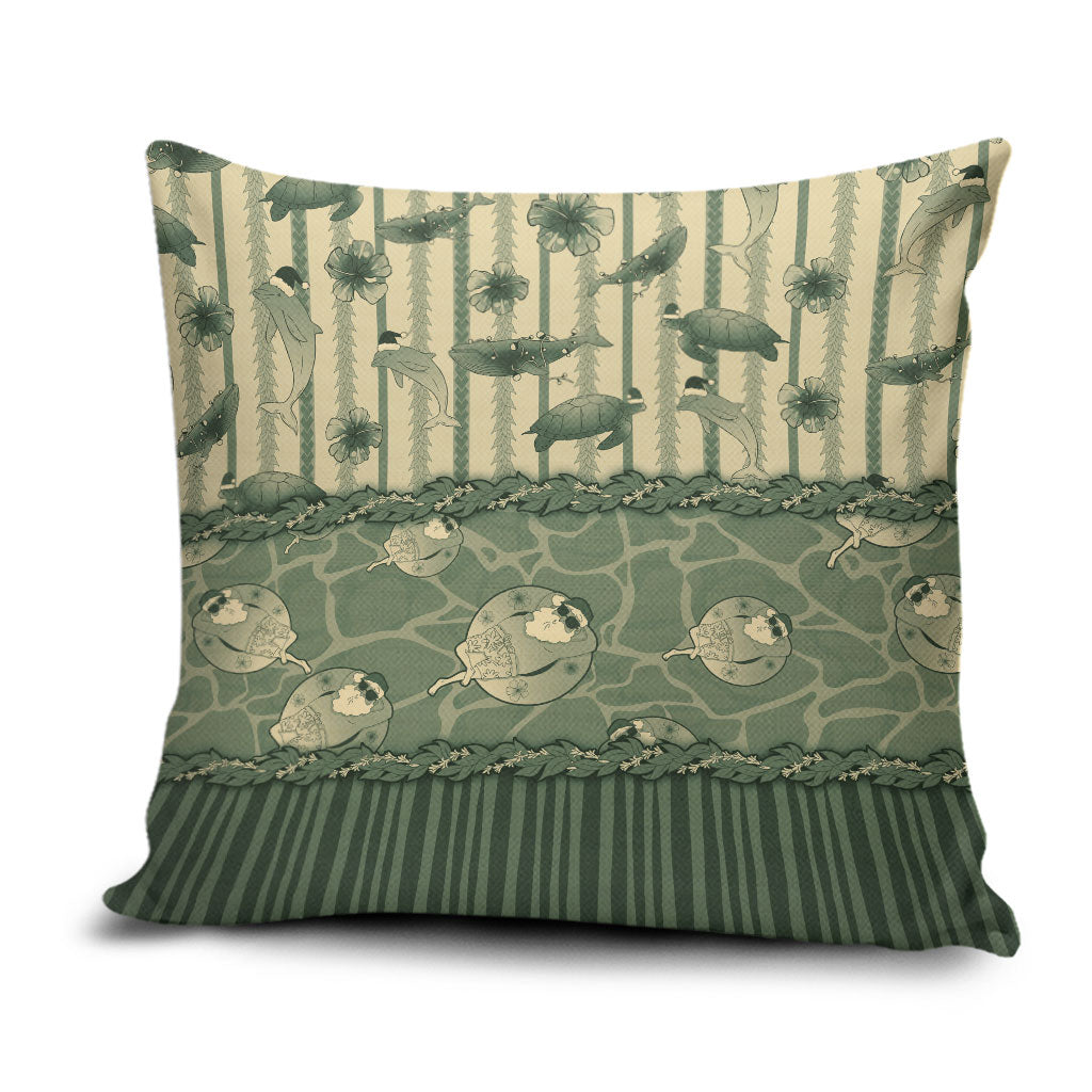 Hawaii Christmas In July Pillow Cover Olive Green Mele Kalikimaka Sea Animals