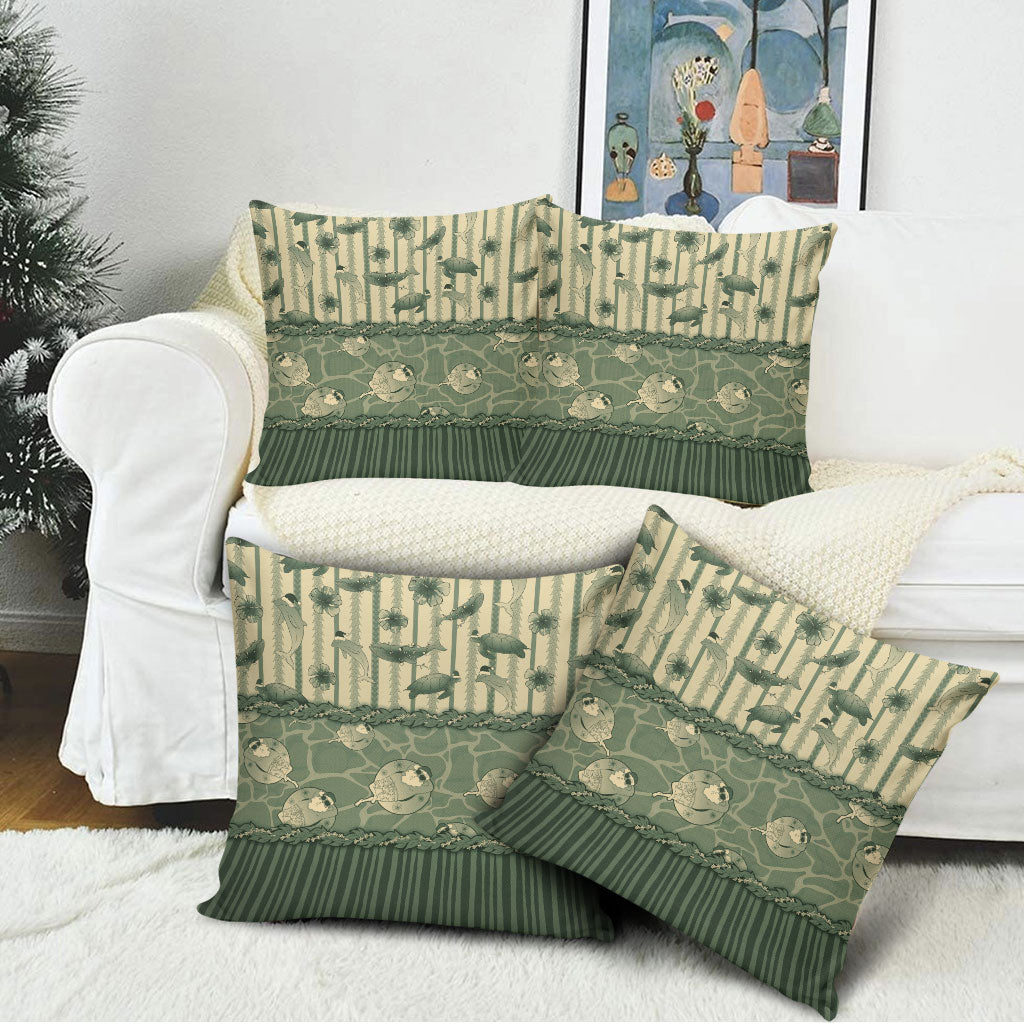 Hawaii Christmas In July Pillow Cover Olive Green Mele Kalikimaka Sea Animals