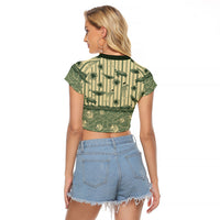 Hawaii Christmas In July Raglan Cropped T Shirt Olive Green Mele Kalikimaka Sea Animals DT05 - Polynesian Pride