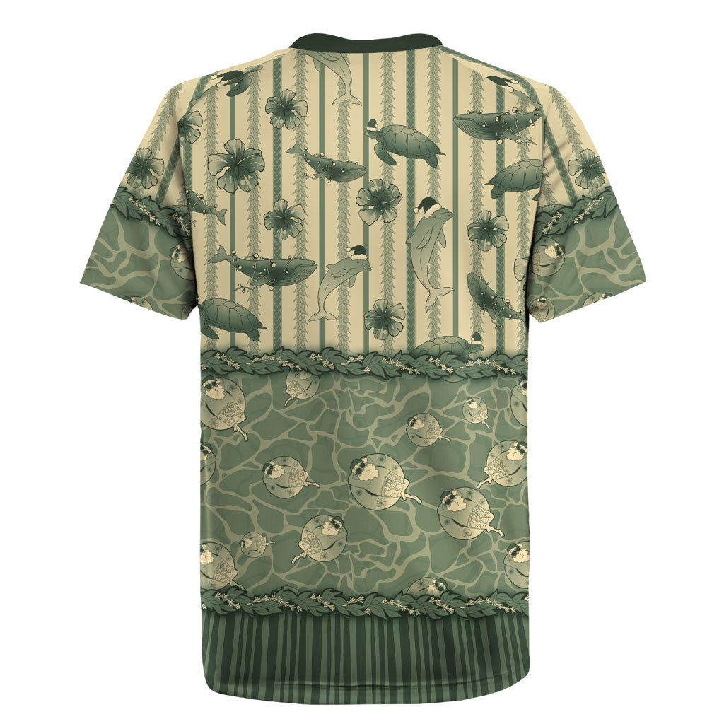 Hawaii Christmas In July Rugby Jersey Olive Green Mele Kalikimaka Sea Animals
