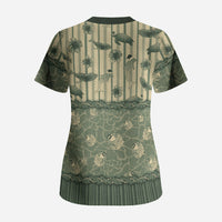 Hawaii Christmas In July Scrub Top Olive Green Mele Kalikimaka Sea Animals