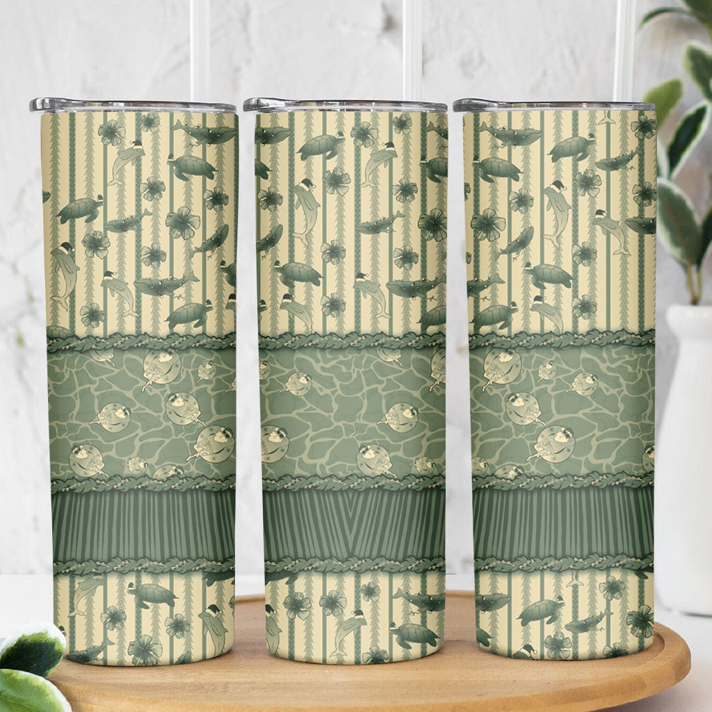 Hawaii Christmas In July Skinny Tumbler Olive Green Mele Kalikimaka Sea Animals DT05 - Polynesian Pride