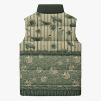 Hawaii Christmas In July Sleeveless Puffer Jacket Olive Green Mele Kalikimaka Sea Animals