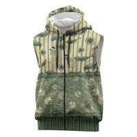 Hawaii Christmas In July Sleeveless Zip Hoodie Olive Green Mele Kalikimaka Sea Animals DT05 Green - Polynesian Pride
