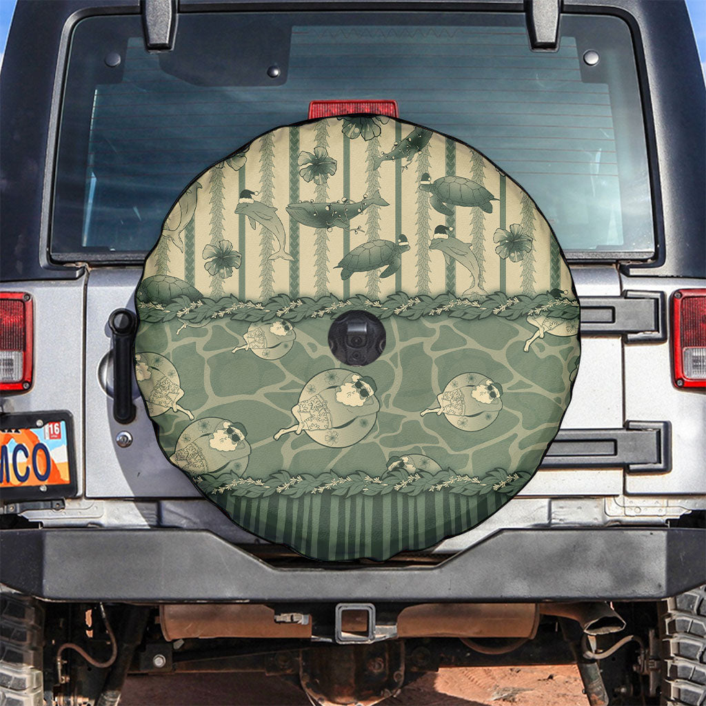 Hawaii Christmas In July Spare Tire Cover Olive Green Mele Kalikimaka Sea Animals DT05 Green - Polynesian Pride