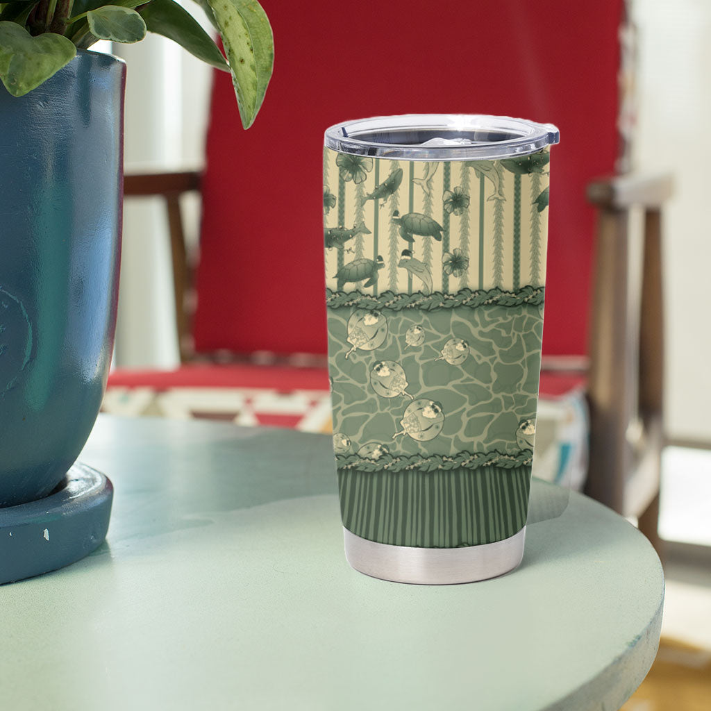 Hawaii Christmas In July Tumbler Cup Olive Green Mele Kalikimaka Sea Animals DT05 - Polynesian Pride