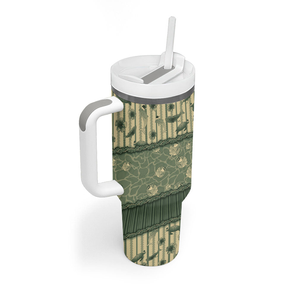 Hawaii Christmas In July Tumbler With Handle Olive Green Mele Kalikimaka Sea Animals DT05 - Polynesian Pride