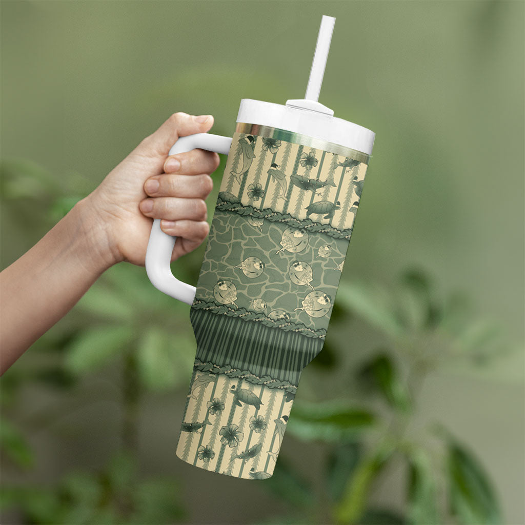 Hawaii Christmas In July Tumbler With Handle Olive Green Mele Kalikimaka Sea Animals DT05 - Polynesian Pride