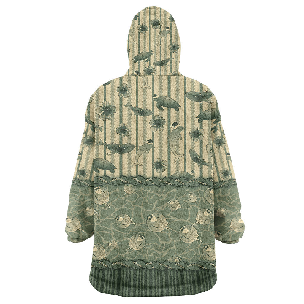 Hawaii Christmas In July Wearable Blanket Hoodie Olive Green Mele Kalikimaka Sea Animals DT05 - Polynesian Pride