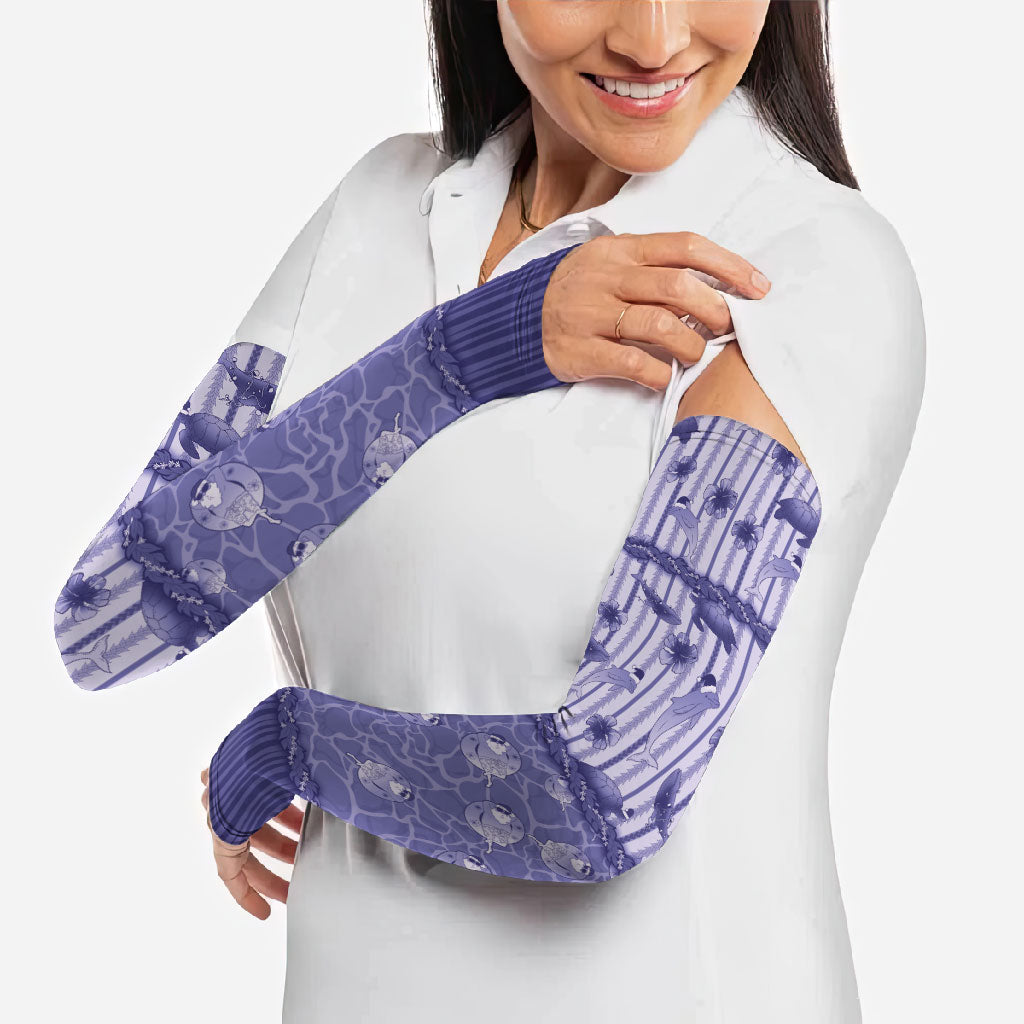 Hawaii Christmas In July Arm Sleeves Amethyst Purple Mele Kalikimaka Sea Animals DT05 - Polynesian Pride