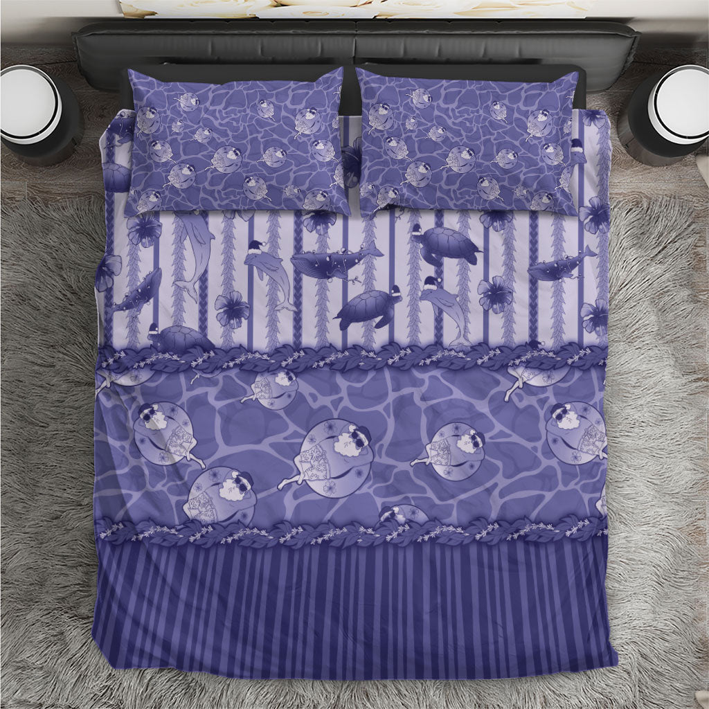 Hawaii Christmas In July Bedding Set Amethyst Purple Mele Kalikimaka Sea Animals