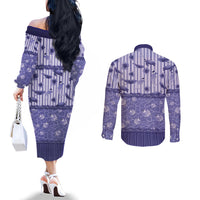 Hawaii Christmas In July Couples Matching Off The Shoulder Long Sleeve Dress and Long Sleeve Button Shirt Amethyst Purple Mele Kalikimaka Sea Animals DT05 - Polynesian Pride