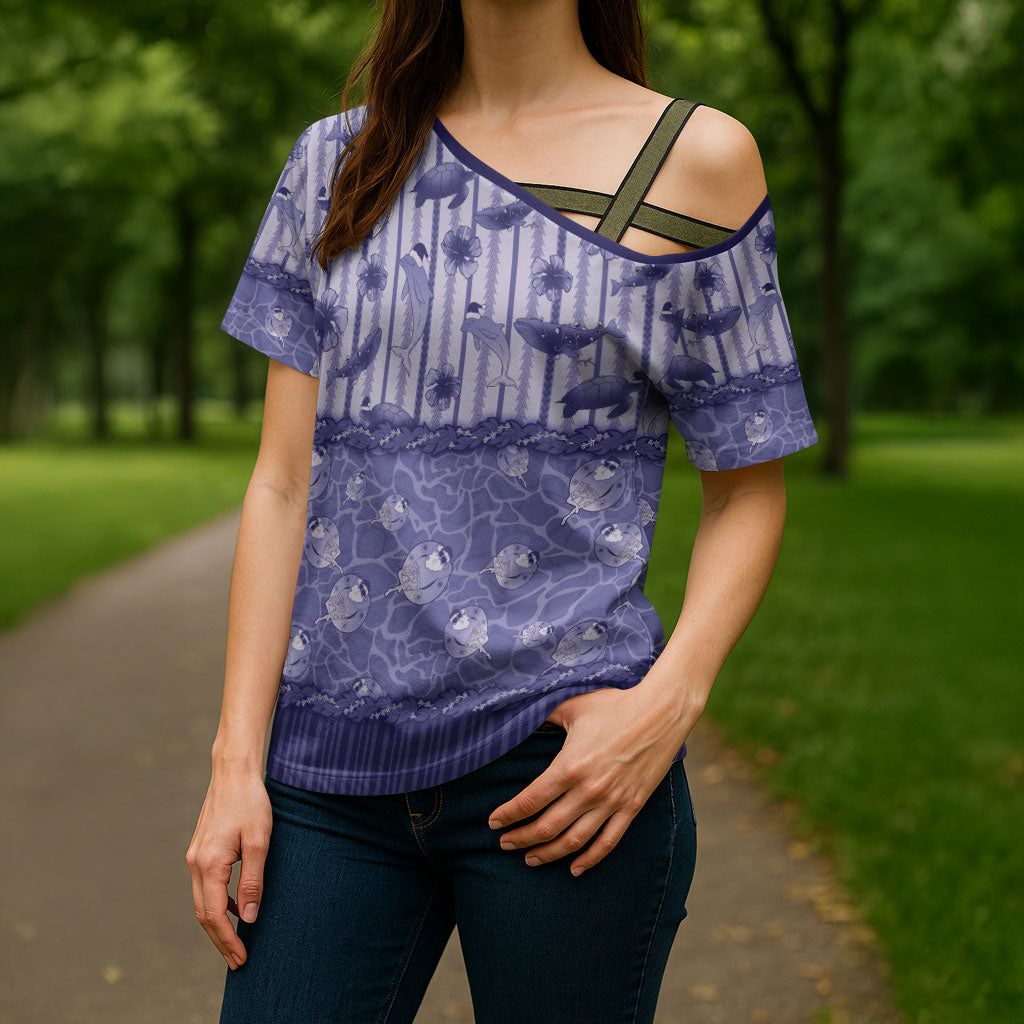 Hawaii Christmas In July Cross Shoulder Shirt Amethyst Purple Mele Kalikimaka Sea Animals DT05 - Polynesian Pride