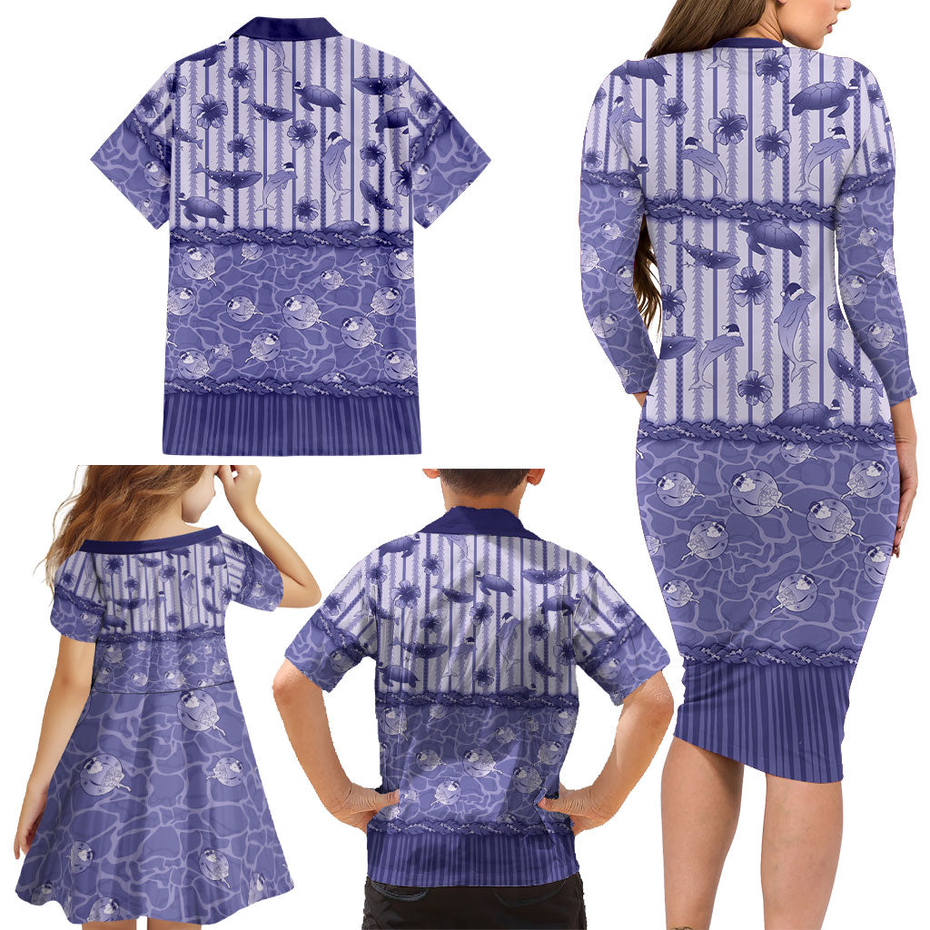 Hawaii Christmas In July Family Matching Long Sleeve Bodycon Dress and Hawaiian Shirt Amethyst Purple Mele Kalikimaka Sea Animals DT05 - Polynesian Pride
