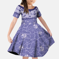Hawaii Christmas In July Family Matching Off Shoulder Short Dress and Hawaiian Shirt Amethyst Purple Mele Kalikimaka Sea Animals DT05 Daughter's Dress Purple - Polynesian Pride
